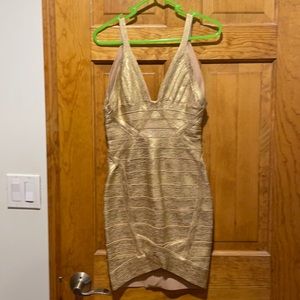 Gold metallic spandex dress
